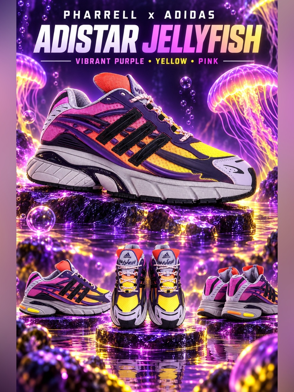 Pharrell x adidas Adistar Jellyfish sneakers-vibrant purple/yellow/pink🔥New!